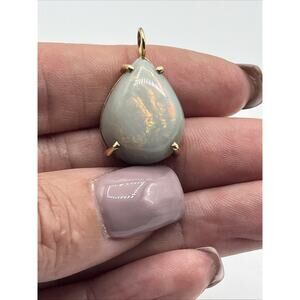ESTATE Solid 14K Gold Natural Fire Opal Teardrop Pendant Tested No Necklace